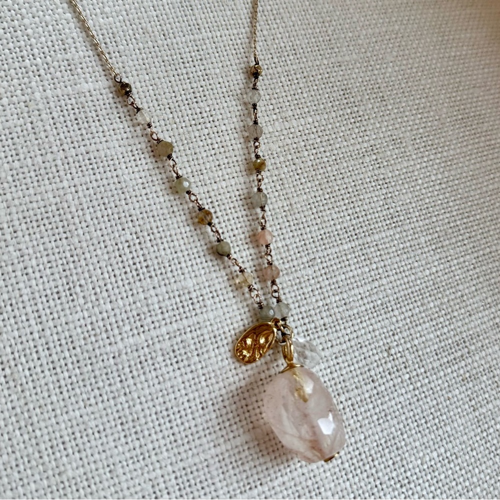 Anthropologie Rose Quartz Crystal Pendant Adjustable Necklace